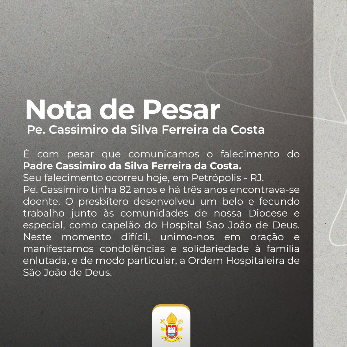Notícia: Nota de Pesar – Pe. Cassimiro da Silva Ferreira da Costa