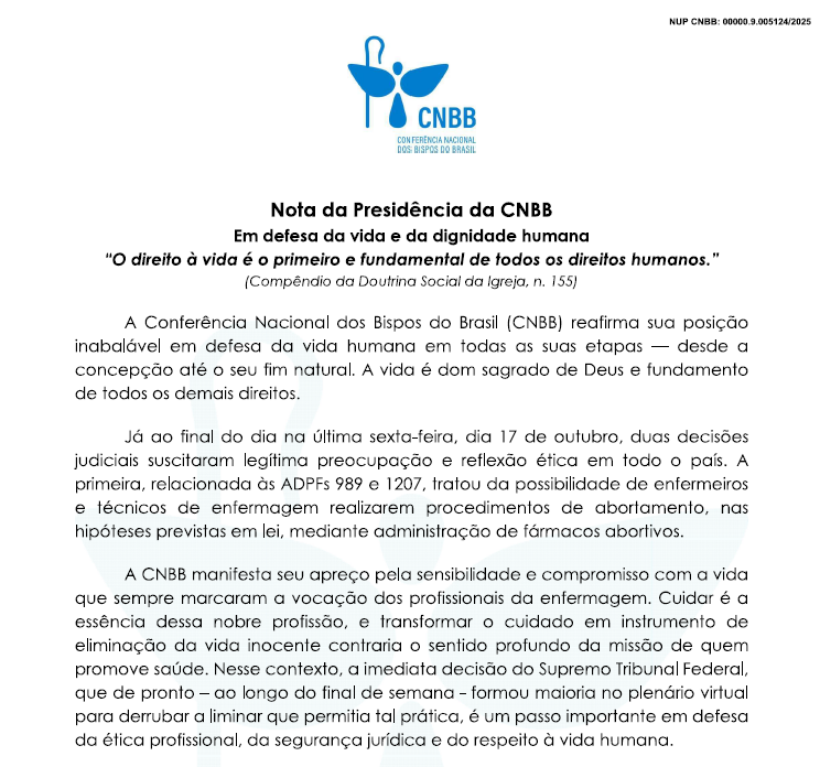 Foto de CNBB manifesta preocupação com decisões judiciais sobre o aborto