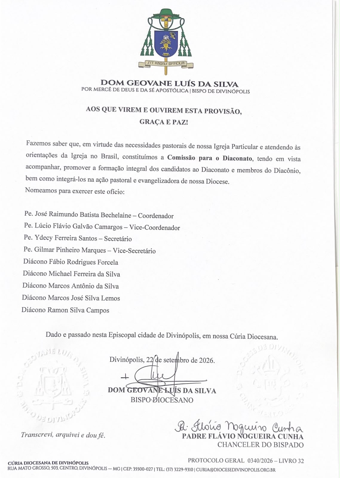 Notícia: Decreto de Dom Geovane nomeia Comissão para o Diaconato